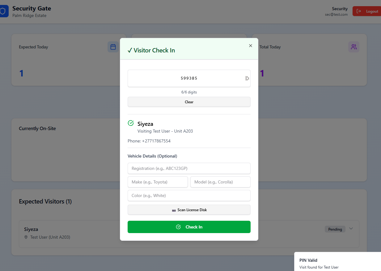 Smart Security Logbook - PIN Entry